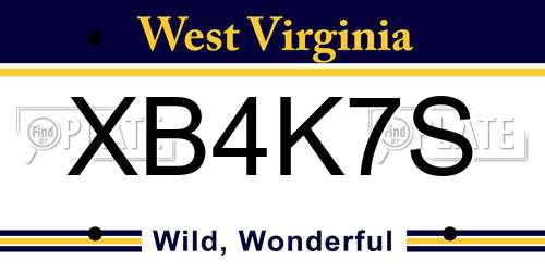 XB4K7S West Virginia License Plate