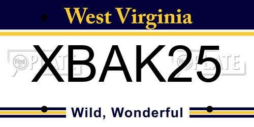XBAK25 West Virginia License Plate