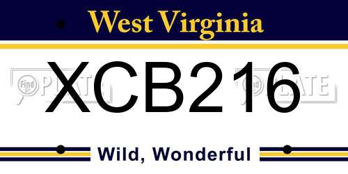 XCB216 West Virginia License Plate