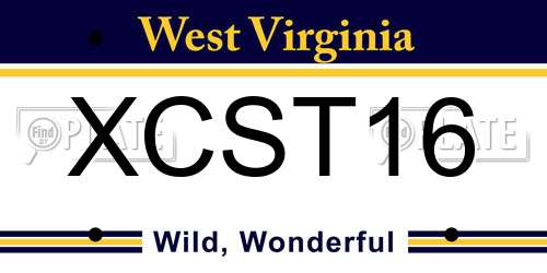 XCST16 West Virginia License Plate