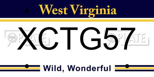 XCTG57 West Virginia License Plate