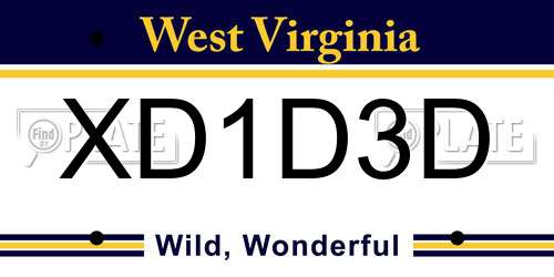XD1D3D West Virginia License Plate