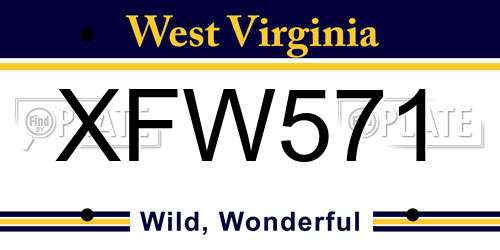 XFW571 West Virginia License Plate