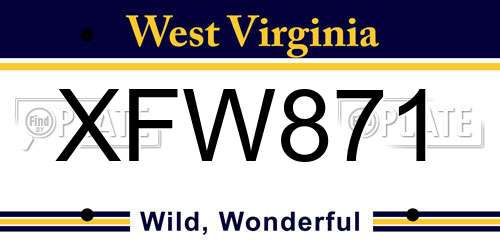 XFW871 West Virginia License Plate