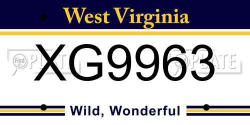 XG9963 West Virginia License Plate