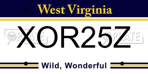 XOR25Z West Virginia License Plate