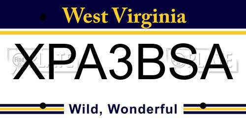 XPA3BSA West Virginia License Plate