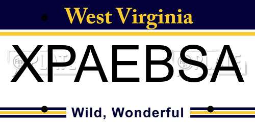 XPAEBSA West Virginia License Plate