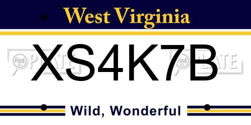 XS4K7B West Virginia License Plate
