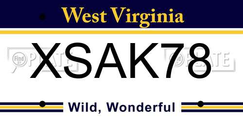 XSAK78 West Virginia License Plate