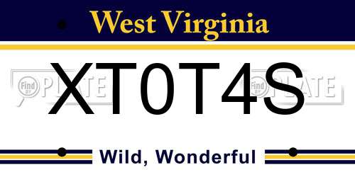 XT0T4S West Virginia License Plate