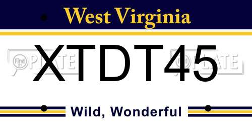 XTDT45 West Virginia License Plate