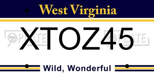 XTOZ45 West Virginia License Plate