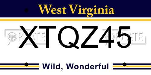 XTQZ45 West Virginia License Plate