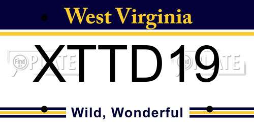 XTTD19 West Virginia License Plate