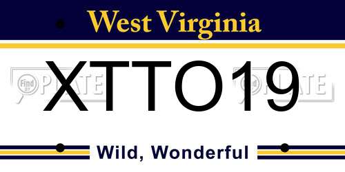 XTTO19 West Virginia License Plate