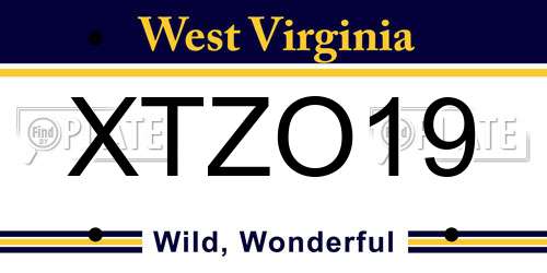 XTZO19 West Virginia License Plate
