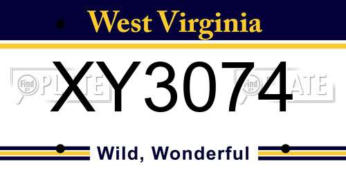 XY3074 West Virginia License Plate