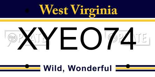 XYEO74 West Virginia License Plate