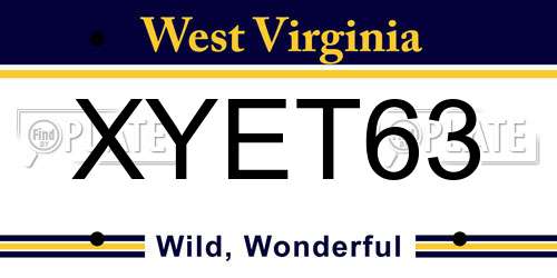 XYET63 West Virginia License Plate