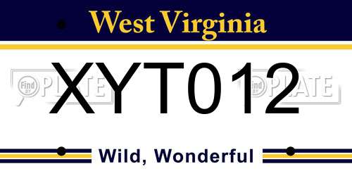 XYT012 West Virginia License Plate