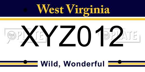 XYZ012 West Virginia License Plate