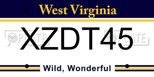 XZDT45 West Virginia License Plate