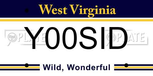 Y00SID West Virginia License Plate