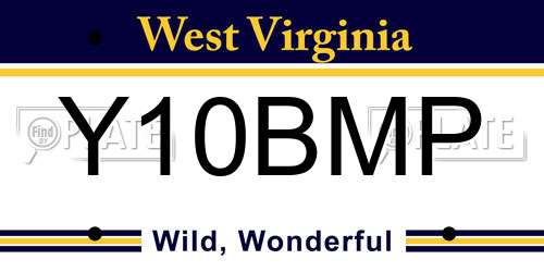 Y10BMP West Virginia License Plate