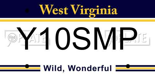 Y10SMP West Virginia License Plate