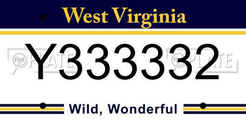 Y333332 West Virginia License Plate