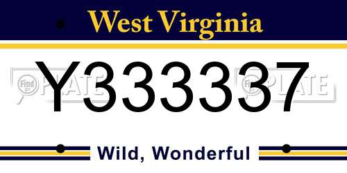Y333337 West Virginia License Plate
