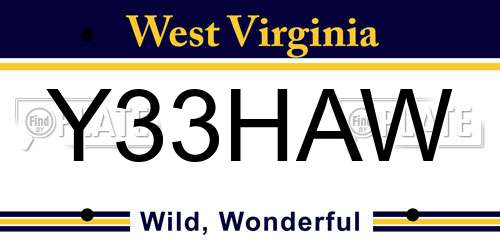 Y33HAW West Virginia License Plate