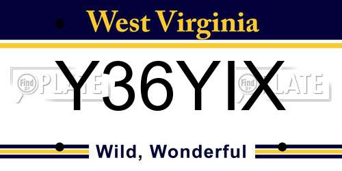 Y36YIX West Virginia License Plate