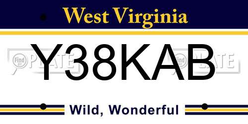 Y38KAB West Virginia License Plate