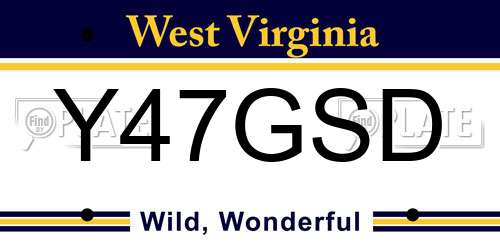 Y47GSD West Virginia License Plate