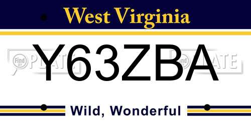 Y63ZBA West Virginia License Plate