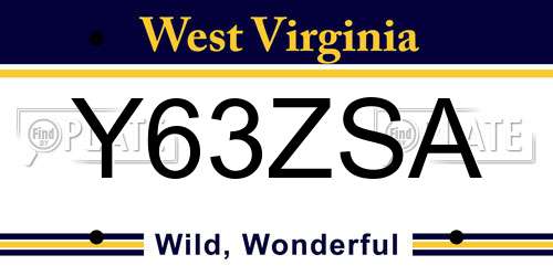Y63ZSA West Virginia License Plate