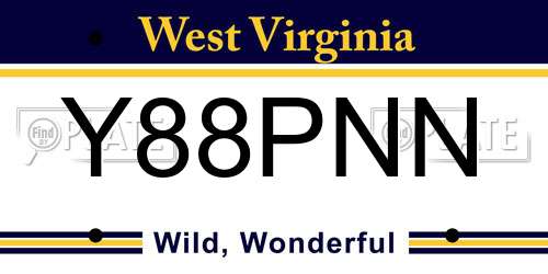 Y88PNN West Virginia License Plate