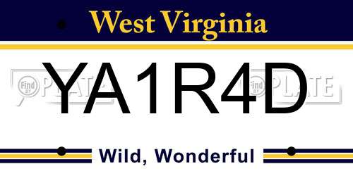 YA1R4D West Virginia License Plate