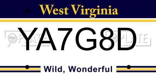 YA7G8D West Virginia License Plate