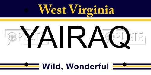 YAIRAQ West Virginia License Plate