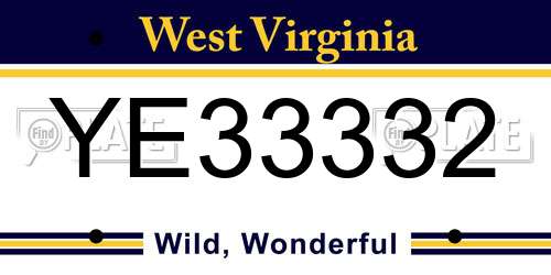 YE33332 West Virginia License Plate