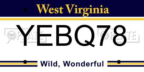 YEBQ78 West Virginia License Plate