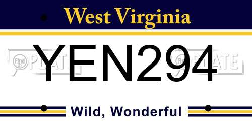 YEN294 West Virginia License Plate