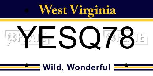YESQ78 West Virginia License Plate