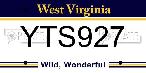 YTS927 West Virginia License Plate