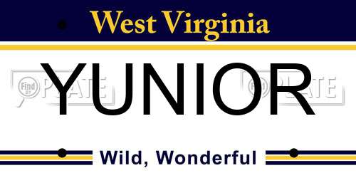 YUNIOR West Virginia License Plate