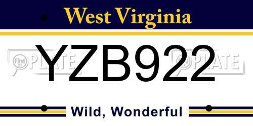 YZB922 West Virginia License Plate