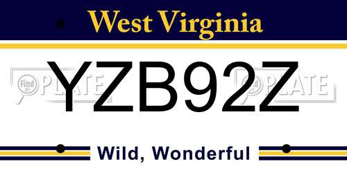 YZB92Z West Virginia License Plate